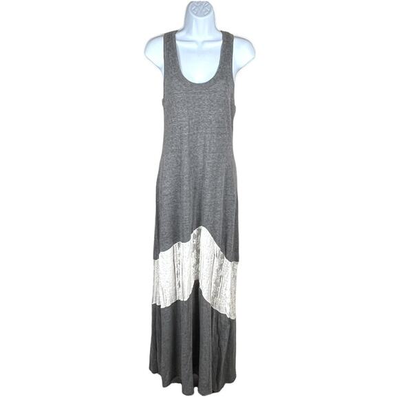 Nicole Paloma Maxi Dress Grey White Lace Inset Scoop Neck Sleeveless Women's L - Picture 1 of 12